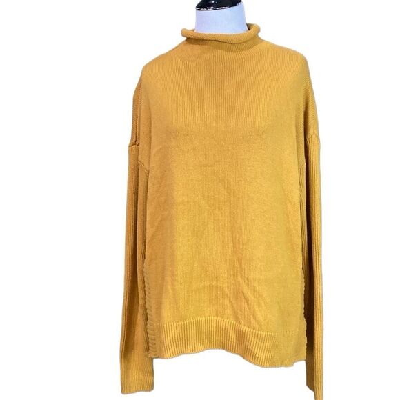 Tahari Mustard Yellow Funnel Mock Neck Tunic Sweater - Picture 1 of 10